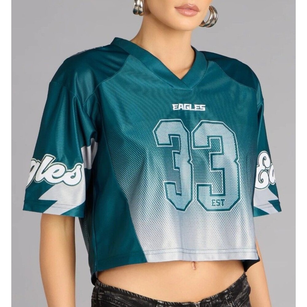 NFL Philadelphia Eagles 33 DeJean Women's Green Cropped V Neck Jersey Size L New